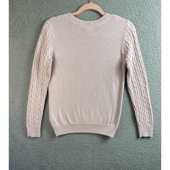 H&M Womens Sweater Size S Pink Cable Knit Pullover Long Sleeve Crew Neck Basic - Picture 2 of 9